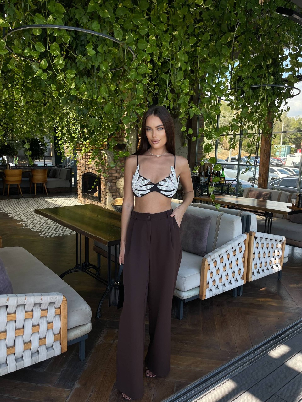 Жiночi базовi класичнi брюки коричневого кольору 34455