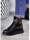 Жіночі черевики натуральна шкіра на шнурівці (хутро) чорного кольору 35037