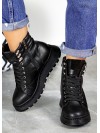 Жіночі черевики натуральна шкіра на шнурівці (байка) чорного кольору 35036