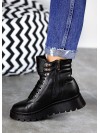 Жіночі черевики натуральна шкіра на шнурівці (байка) чорного кольору 35036
