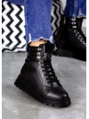 Жіночі черевики натуральна шкіра на шнурівці (байка) чорного кольору 35036