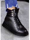Жіночі черевики натуральна шкіра на шнурівці (байка) чорного кольору 35036