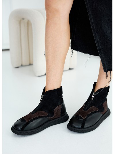 Жіночі черевики з натуральної шкіри (байка) коричневого кольору 35387