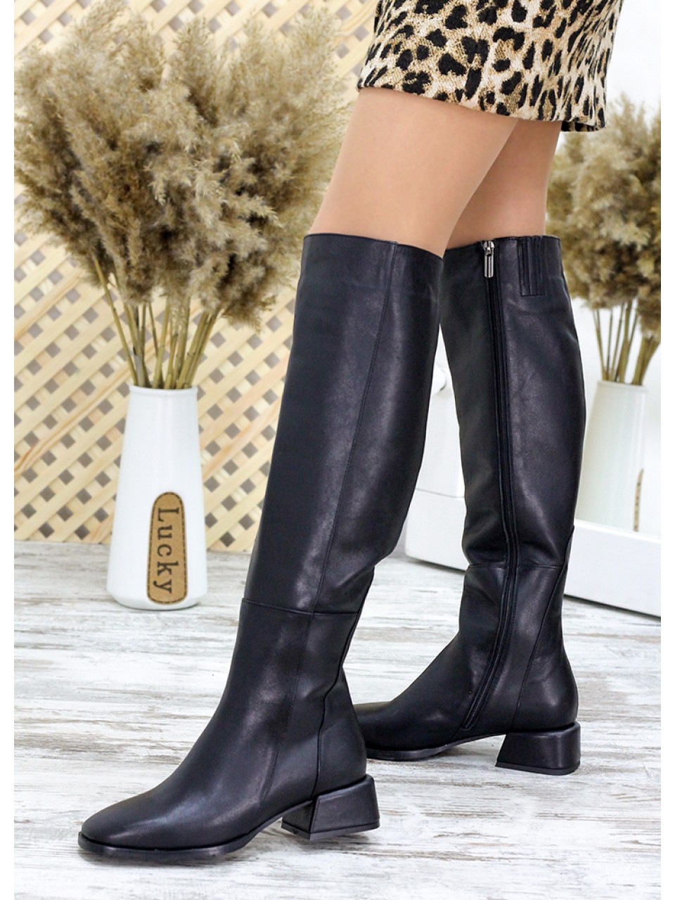 Сапоги с квадратным носком из натуральной кожи 34754