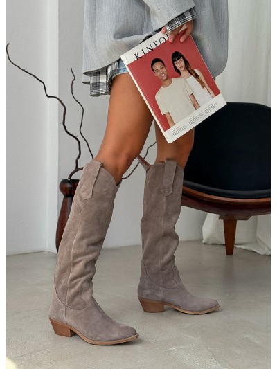 Женские сапоги казаки из натуральной замши (Байка) цвета латте 34871