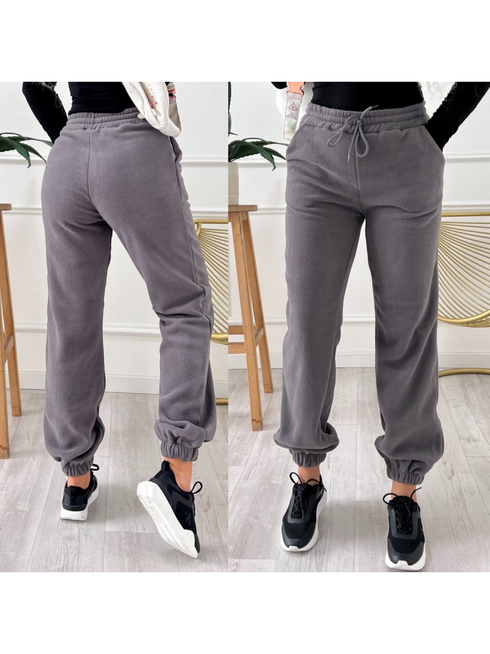 Жiночi флiсовi штани вiльного крою графiтового кольору 34989