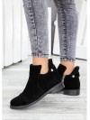 Женские замшевые короткие ботинки на байке черного цвета 34915