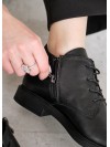 Жіночі короткі шкіряні черевики чорного кольору на шнурівці 34834