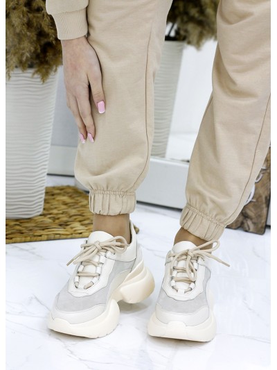 Жіночі кросівки з натуральної шкіри (хутро) бежевого кольору 35837