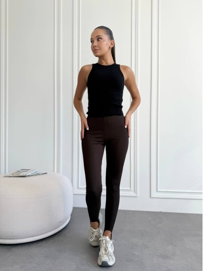 Жіночі легінси зі штрипками коричневого кольору 34884