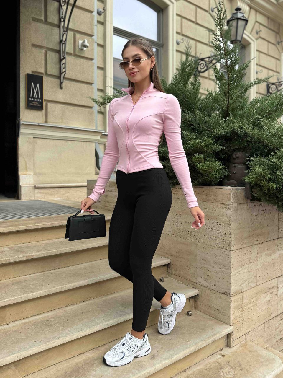 Женские лосины в рубчик на меху черного цвета 35368