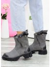 Женские кожаные ботинки (мех) серого цвета 35182