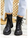 Жіночі шкіряні черевики берці (хутро) чорного кольору 34773