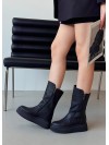 Женские кожаные ботинки на платформе (мех) черного цвета 35183