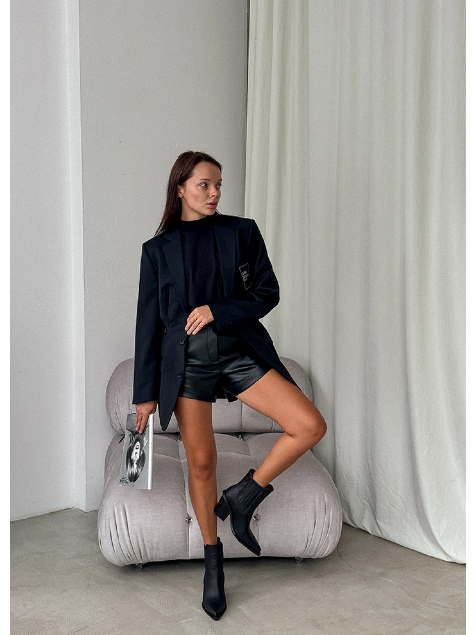 Жіночі шкіряні черевики козаки (хутро) коричневого кольору 34929