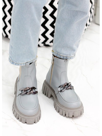 Жіночі шкіряні черевики на змійці (байка) блакитного кольору 35334