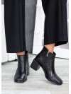 Женские кожаные ботинки на каблуке (байка) черного цвета 35039