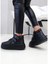 Жіночі шкіряні черевики берці (байка) чорного кольору 34769