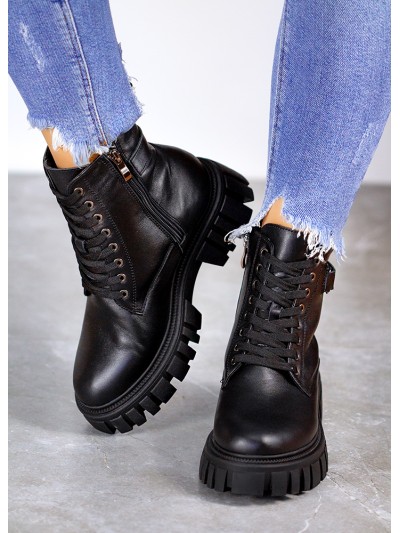 Жіночі шкіряні тракторні черевики (хутро) чорного кольору 35051