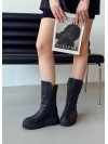 Жіночі шкіряні черевики на платформі (Байка) чорного кольору 35184