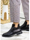 Жіночі шкіряні короткі черевики на байці чорного кольору 34897