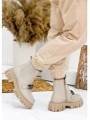 Жіночі шкіряні черевики з тракторною підошвою (хутро) бежевого кольору 35327