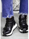 Жіночі шкіряні черевики Спорт на шнурівці (цигейка) чорного кольору 34984