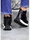 Жіночі шкіряні черевики Спорт на шнурівці (цигейка) чорного кольору 34984