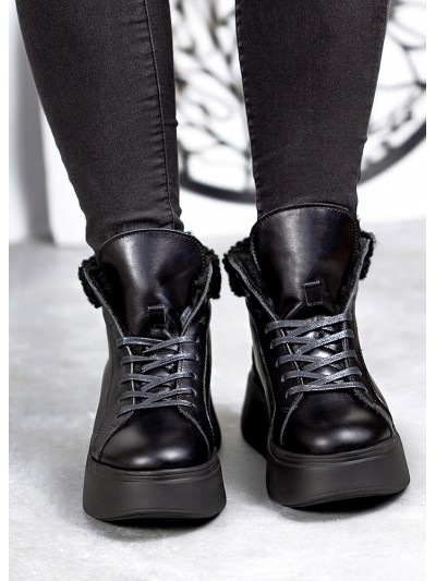 Жіночі шкіряні черевики Тедді (хутро) чорного кольору 34978