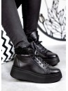 Жіночі шкіряні черевики Тедді (цигейка) чорного кольору 34979