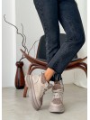 Жіночі шкіряні черевики Тедді на шнурівці (хутро) кавового кольору 35249