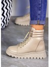 Жіночі шкіряні черевики (хутро) на шнурівці кавового кольору 35251