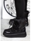 Жіночі шкіряні черевики Тедді на шнурівці (хутро) чорного кольору 34981
