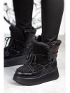 Женские кожаные ботинки Тедди на шнуровке (цигейка) черного цвета 34980