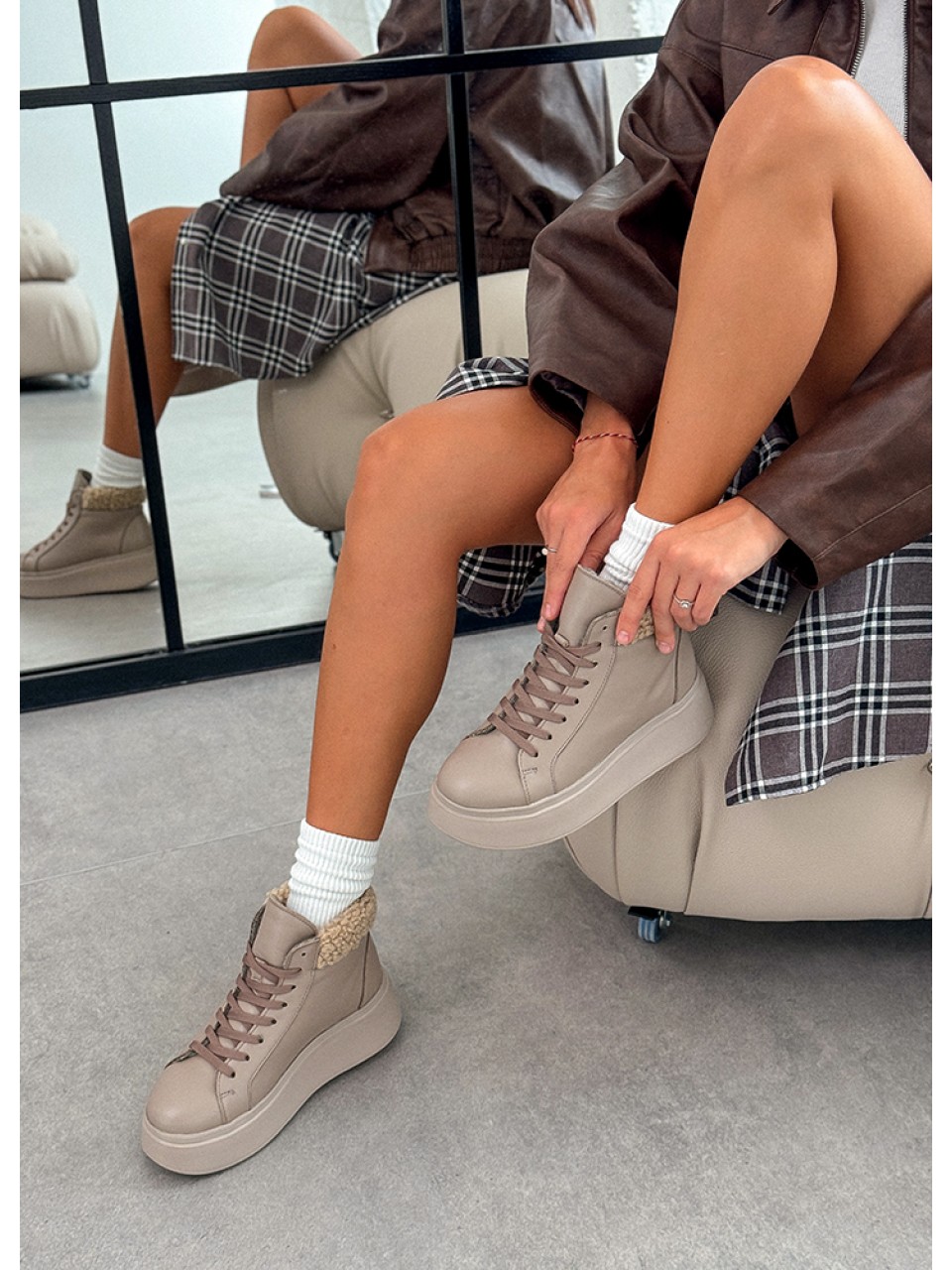 Жіночі шкіряні черевики Тедді (Байка) кавового кольору 35189