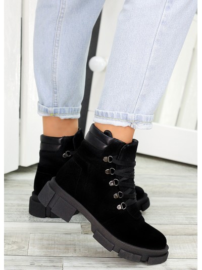 Жіночі шкіряні черевики трапери (байка) чорного кольору 34807