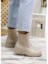 Жіночі шкіряні черевики з резинкою (байка) бежевого кольору 35256