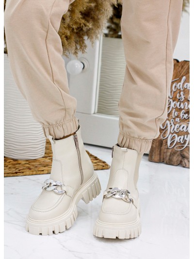 Жіночі шкіряні черевики з резинкою (байка) бежевого кольору 35329