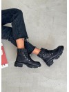 Жіночі шкіряні черевики (хутро) чорного кольору 35047
