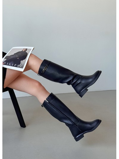 Женские кожаные сапоги (Европейка) черного цвета 34860