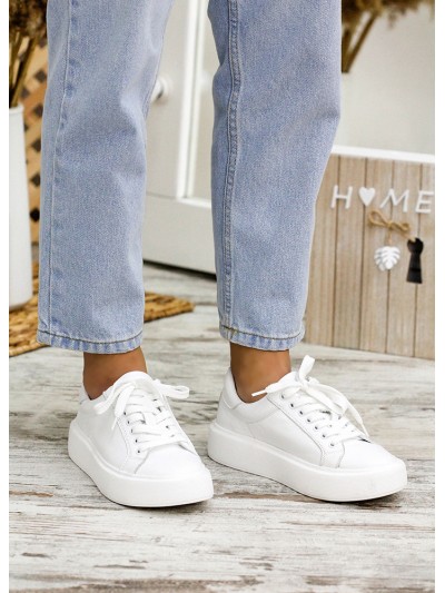 Жіночі шкіряні кеди білого кольору 34856