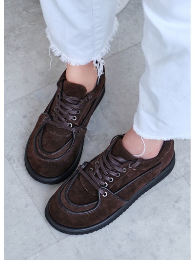 Жіночі замшеві кеди (хутро) коричневого кольору 35397