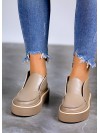 Жіночі шкіряні короткі черевики на байці бежевого кольору 34898