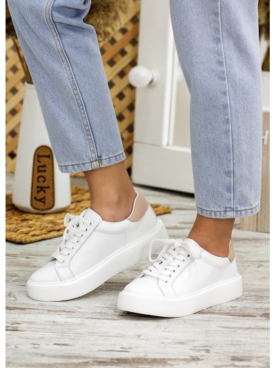 Жіночі шкіряні кеди білого кольору 34842