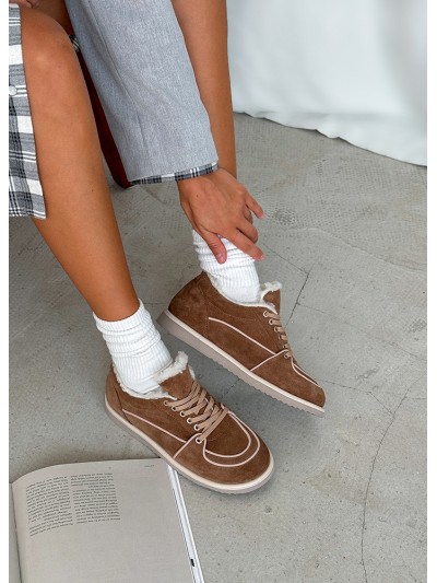 Жіночі замшеві зимові кросівки (хутро) коричневого кольору 35396