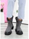 Жіночі шкіряні черевики (байка) сірого кольору 35181