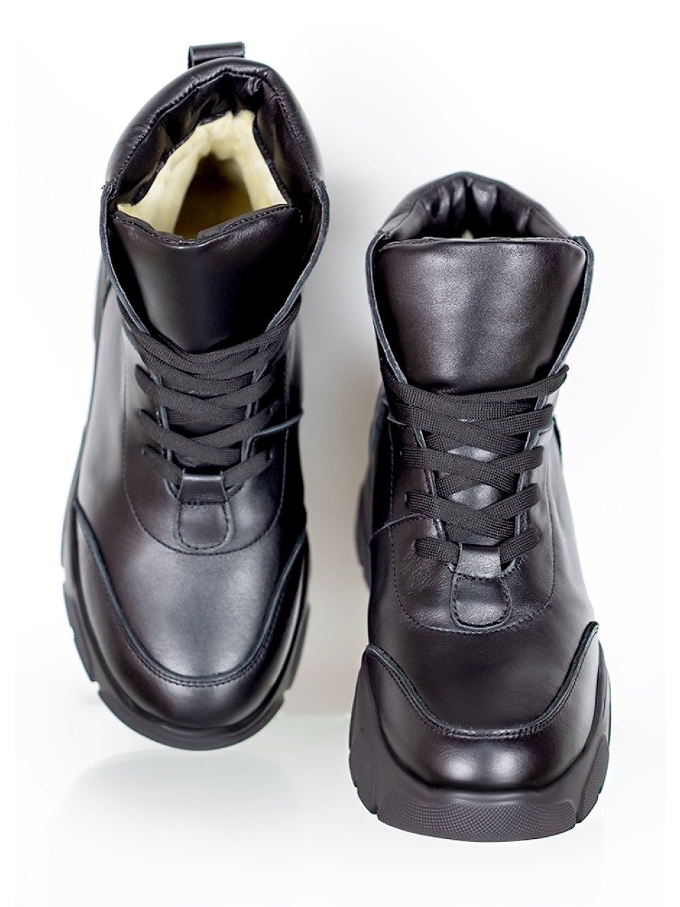 Жіночі шкіряні спортивні черевики (хутро) чорного кольору 35109