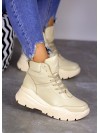Жіночі шкіряні спортивні черевики (хутро) бежевого кольору 35110