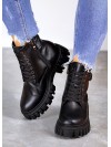 Женские кожаные тракторные ботинки (байка) черного цвета 35052