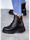 Женские кожаные тракторные ботинки (байка) черного цвета 35052